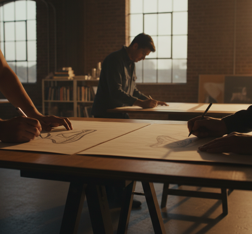 Creative professionals collaborating in a Portland studio